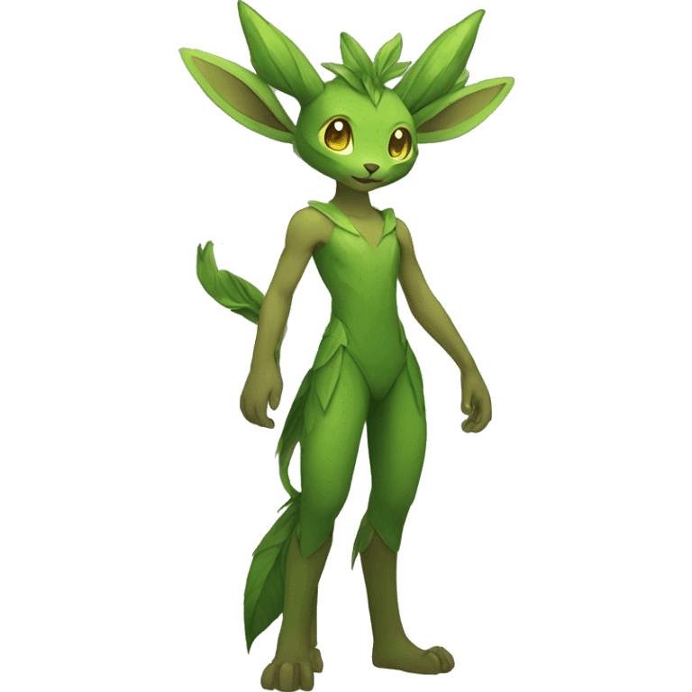 Anthro Shy Shiny Leaves-Grass-Type Fakémon-Sona With Horns Full Body emoji