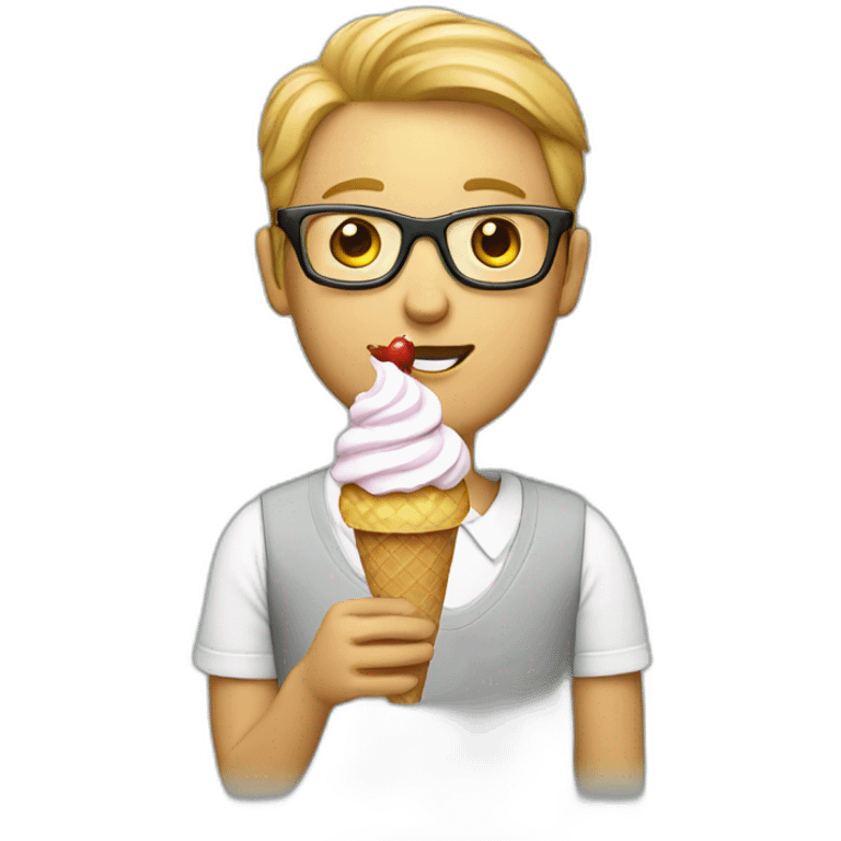 design manager with glasses eating ice cream emoji