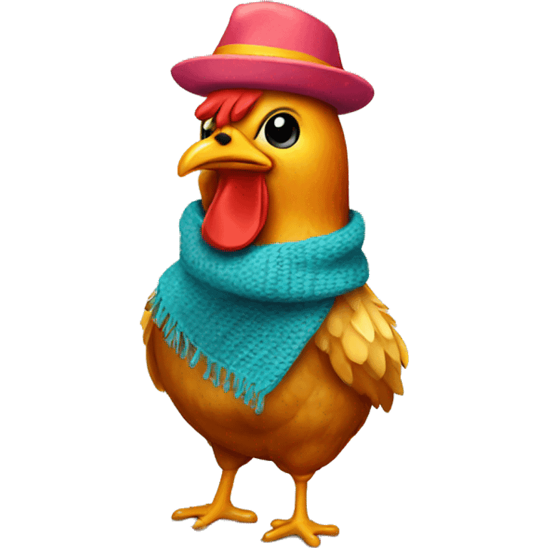 Colorful Chicken with scarf and hat emoji