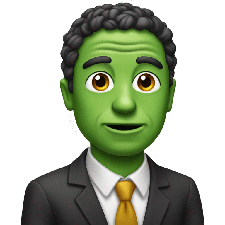 A man will stand and have a pepe coin on the left side of his head emoji