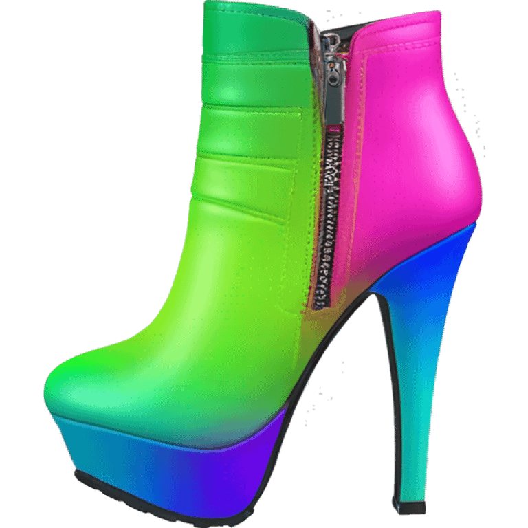 Realistic isolated top view pair of lime green,hot pink ,blue and green ombre high heel ankle bootie boots.  emoji