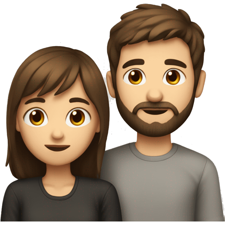 A girl with short brown hair and a boy with brown hair and a beard are kissing. emoji