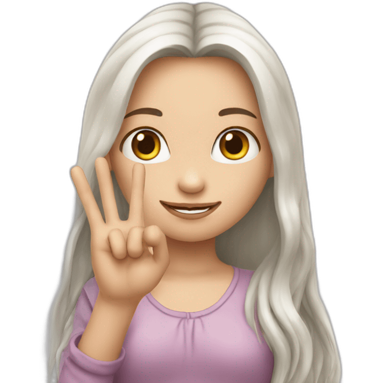 white skin long haired girl showing three fingers emoji