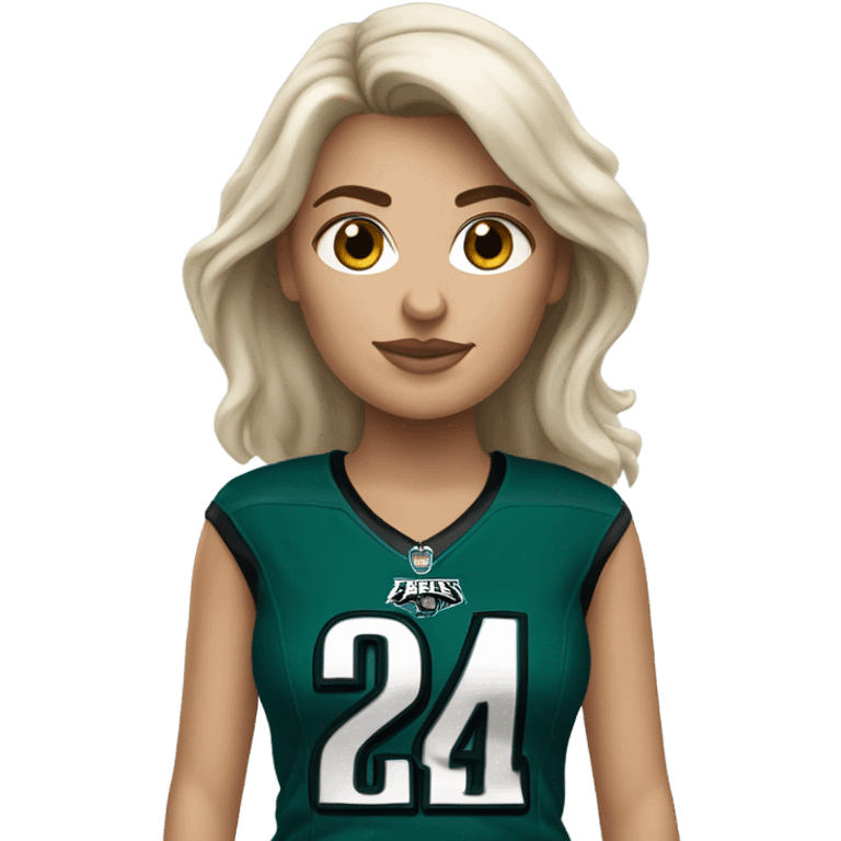  White female brunette wearing Philadelphia Eagles jersey emoji