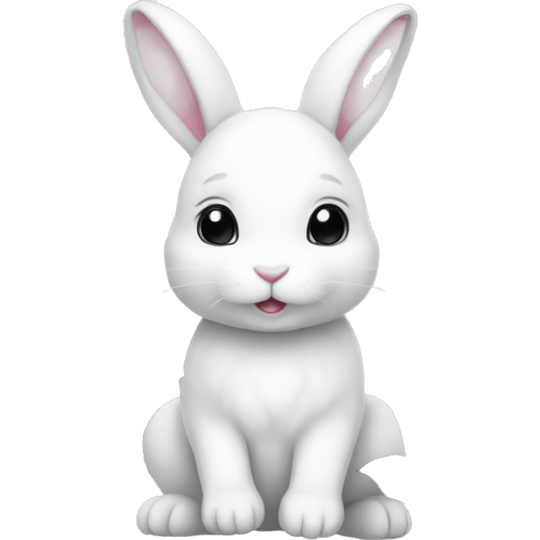 cute white bunny holding light pink peonies emoji