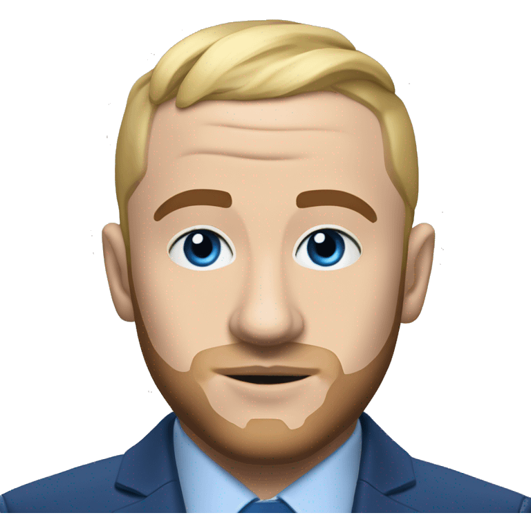 realism mac miller with a blonde comb over skin fade and blue eyes wearing a blue suit eating chilli emoji