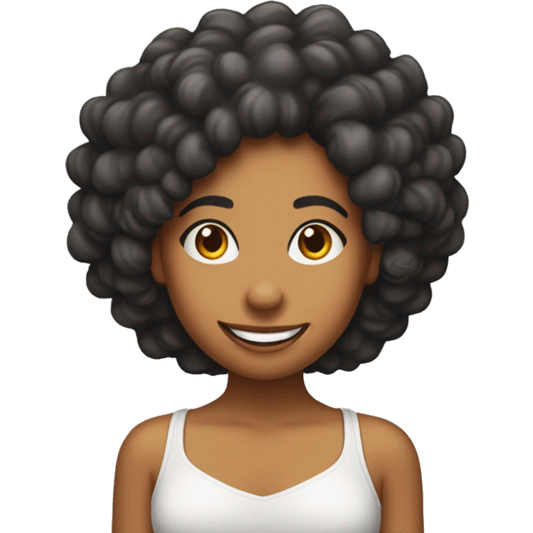 Chica un poco morenita, con cabello rizado pero no afro linda sonrisa y dientes separados  emoji