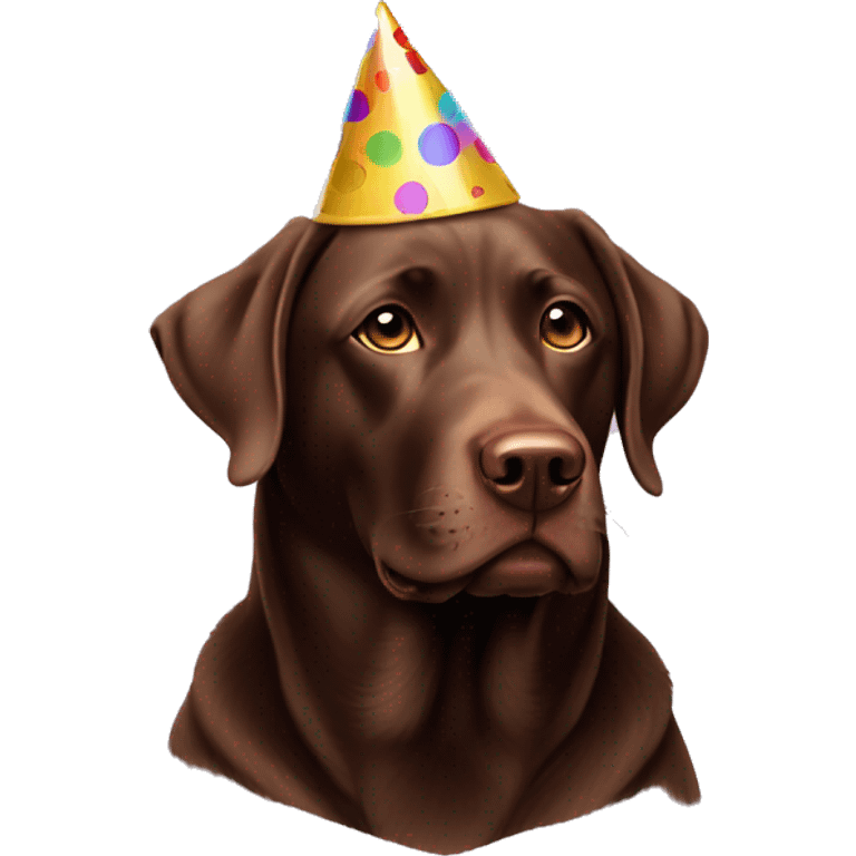 Chocolate lab wearing a party hat emoji