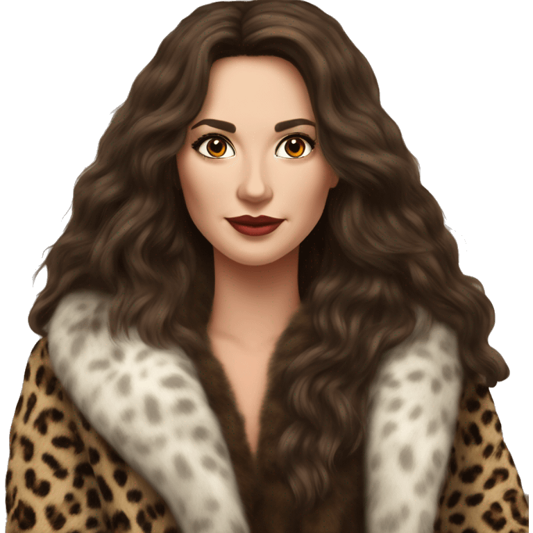 Beautiful Woman Realistic long hair brunette Mob wife fur coat with Leopard  emoji