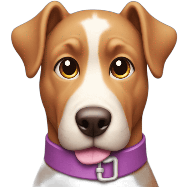 a purple dog with a brown nose and a pink collar with a bone eat cake emoji