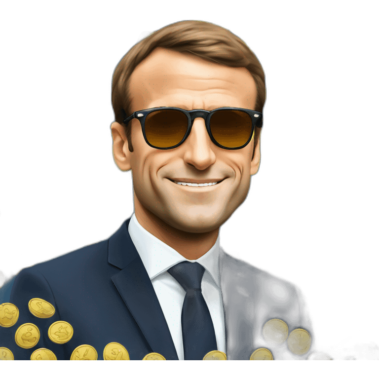 Emmanuel Macron wearing euro currency logo shaped sunglasses emoji