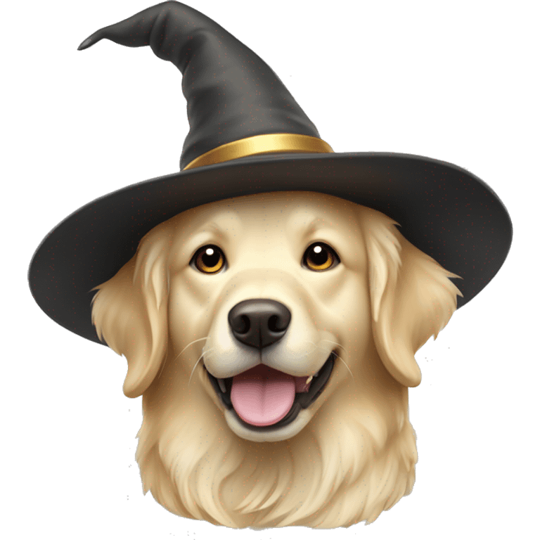 Cream color Golden retriever wearing a wizard hat emoji