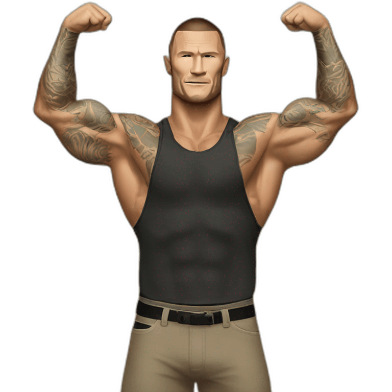 Randy Orton with arms raised slightly to the side emoji