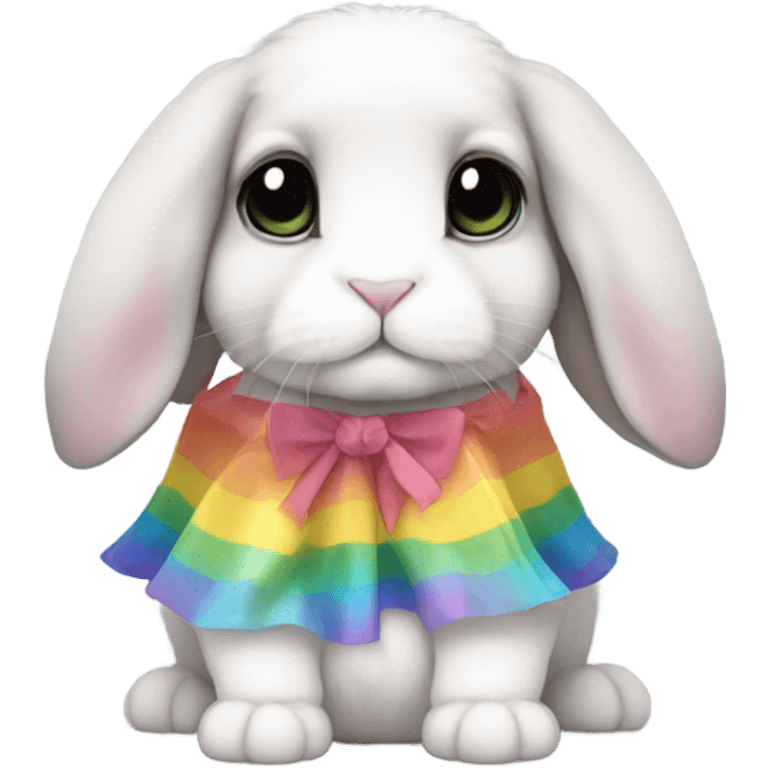 Cute holland lop bunny with big black eyes wearing rainbow dress emoji