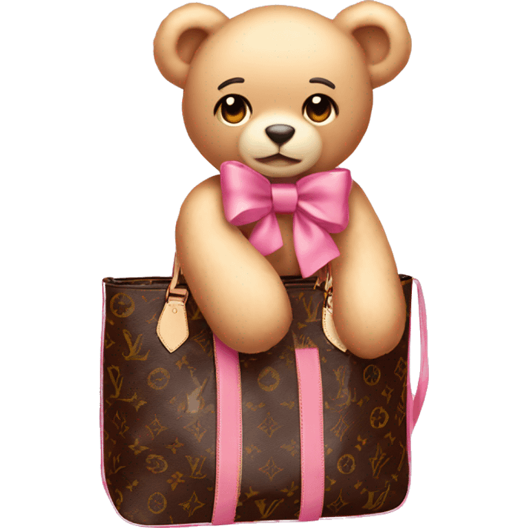 pink bow teddy bear solo with Louis Vuitton bag emoji