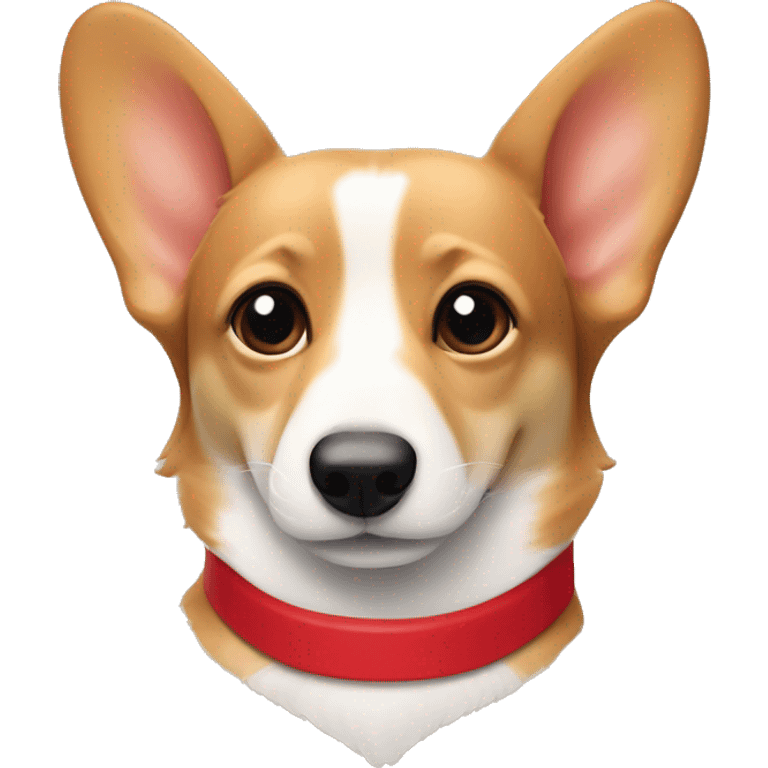 Wiener dog/corgi face tan and white, ears down, with red collar  emoji