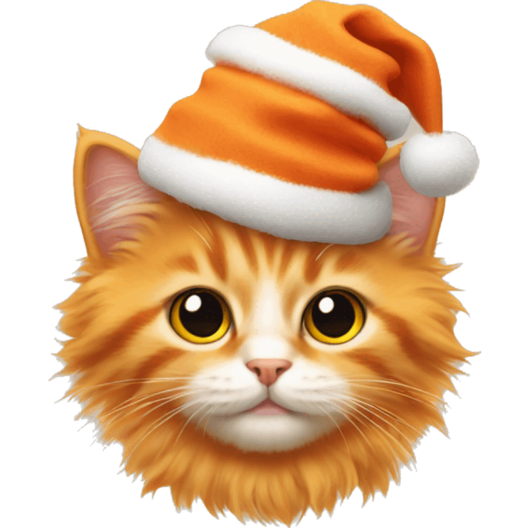 fluffy orange kitten with christmas hat  emoji