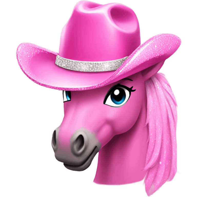 Pink sparkly pony with a pink cowgirl hat  emoji