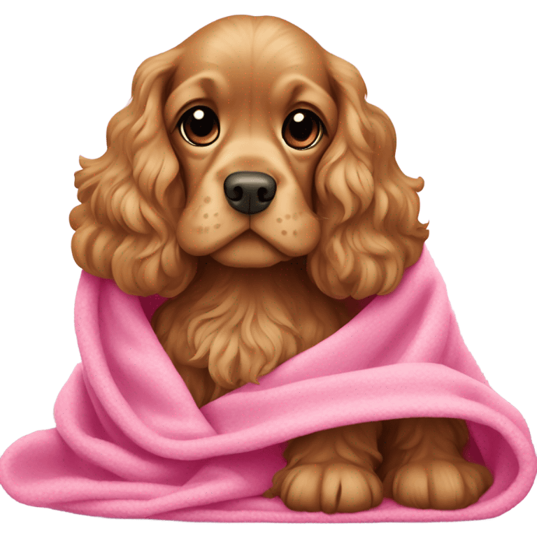 Cocker spaniel in a pink blanket emoji