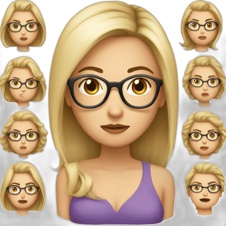 Upset, white women, brunette with blonde highlights hair, big round glasses emoji