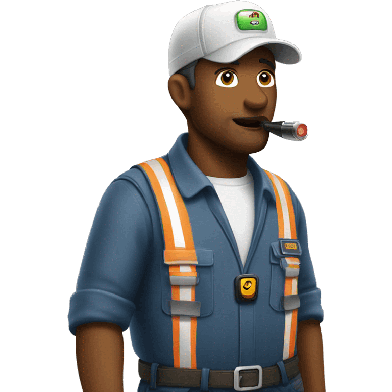 White Super trucker smoker talking on walkie talkie emoji