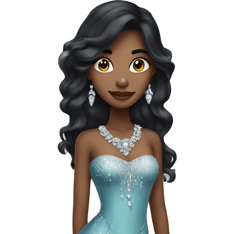 Black long hair  beautiful girl wearing diamond ring in fancy clothes emoji