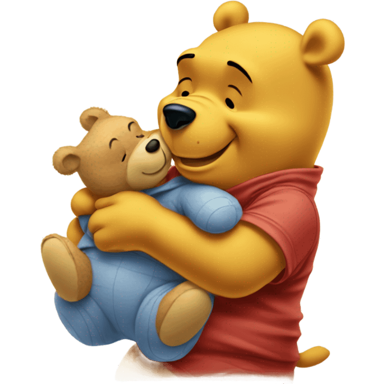 winnie the pooh hugging his small teddy bear toy emoji