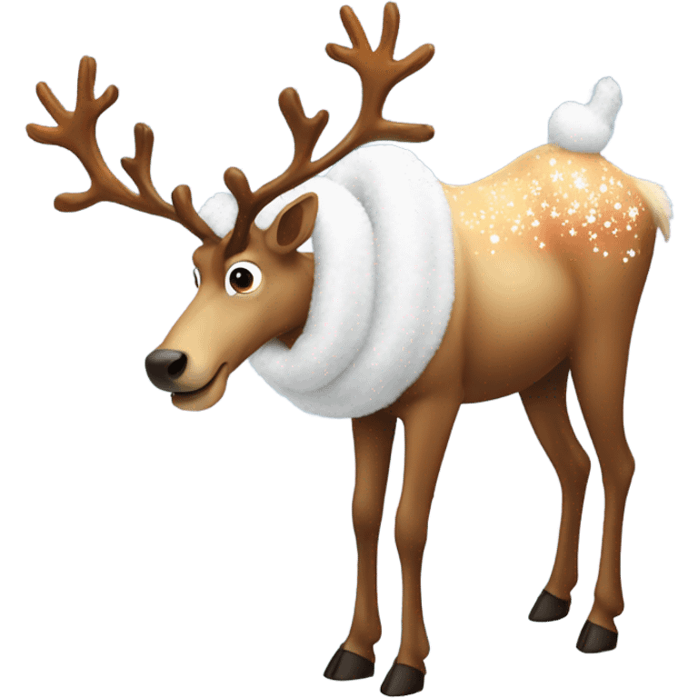 Flamboyant reindeer sniffing a line of snow emoji