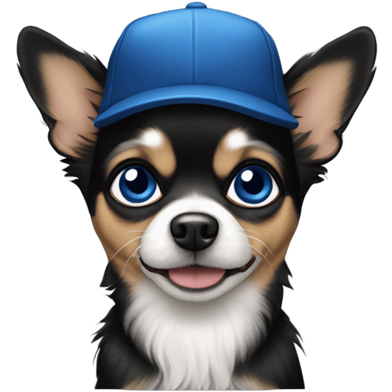 Old man blue eyes goatee beard ball cap and cute black long fur Chihuahua emoji