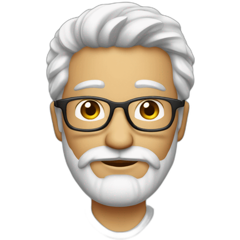 homem branco, 50 anos, cabelo e barba brancos, usando óculos de leitura e usando um jaleco branco emoji