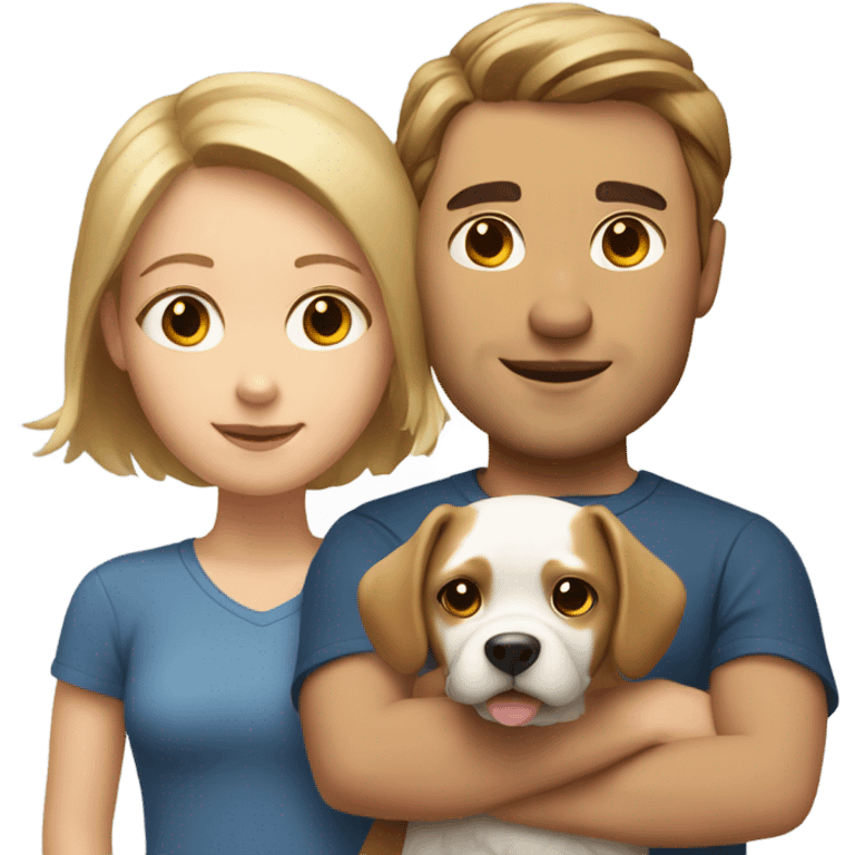 man with light brown hair and short girl with a little white dog emoji