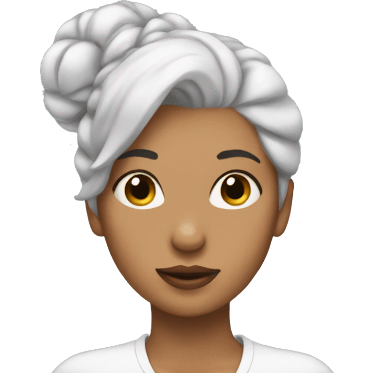 woman with white hair in a bun sends a kiss  emoji