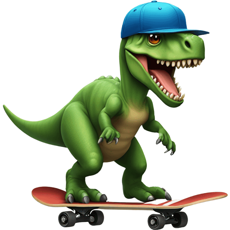 Dinosaur wearing a backwards hat on his head skateboarding  emoji