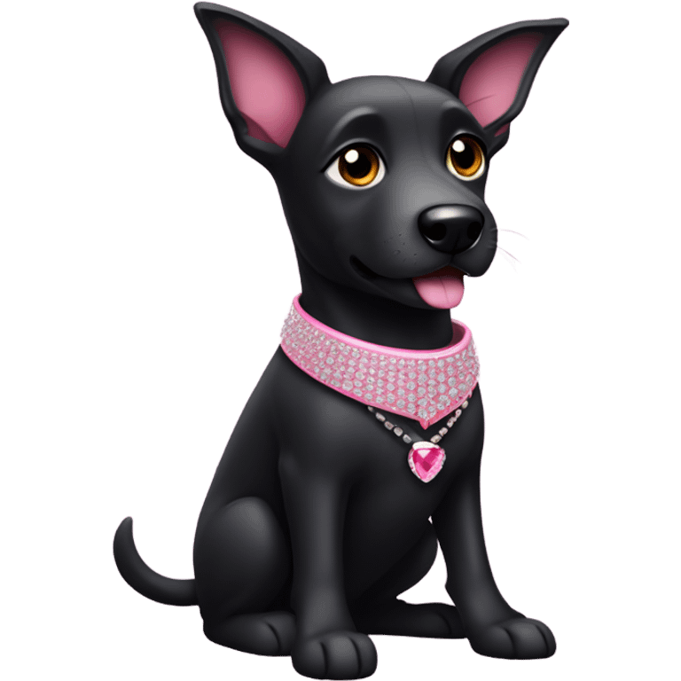 Black dog with a pink collar with diamonds on and pointy ears  emoji