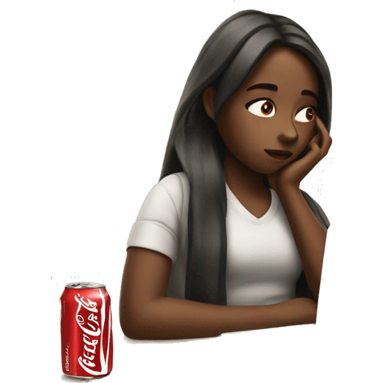 tired girl with laptop drinking coca-cola emoji