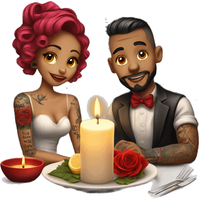 romantic candle light dinner for beautiful tattooed couple emoji