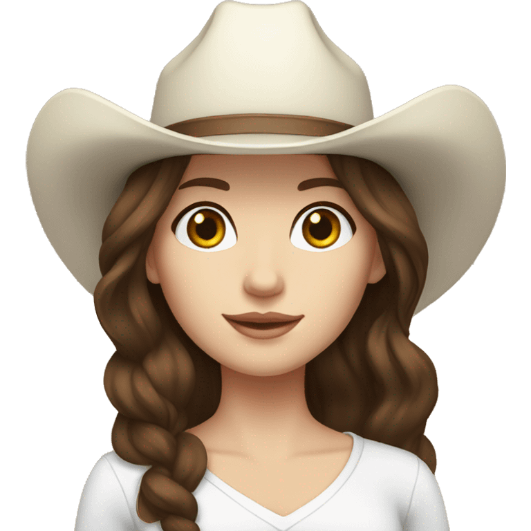 cowgirl, brunette hair, pale skin, brown eyes, white hat emoji