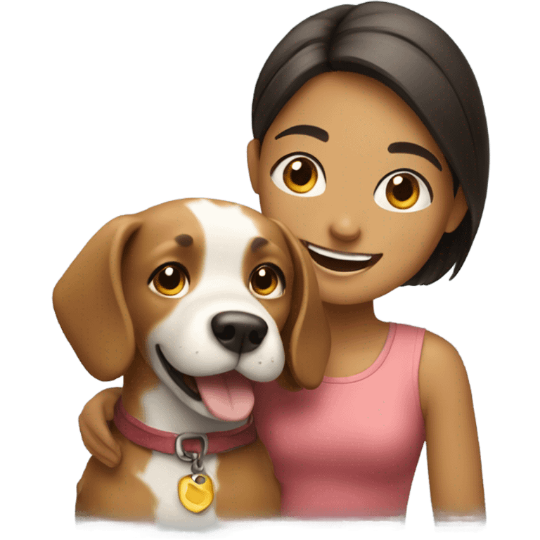 smiling girl with dog indoors emoji