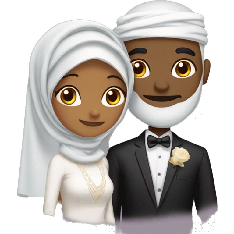 Black Hijabi woman and Desi Muslim man wedding emoji