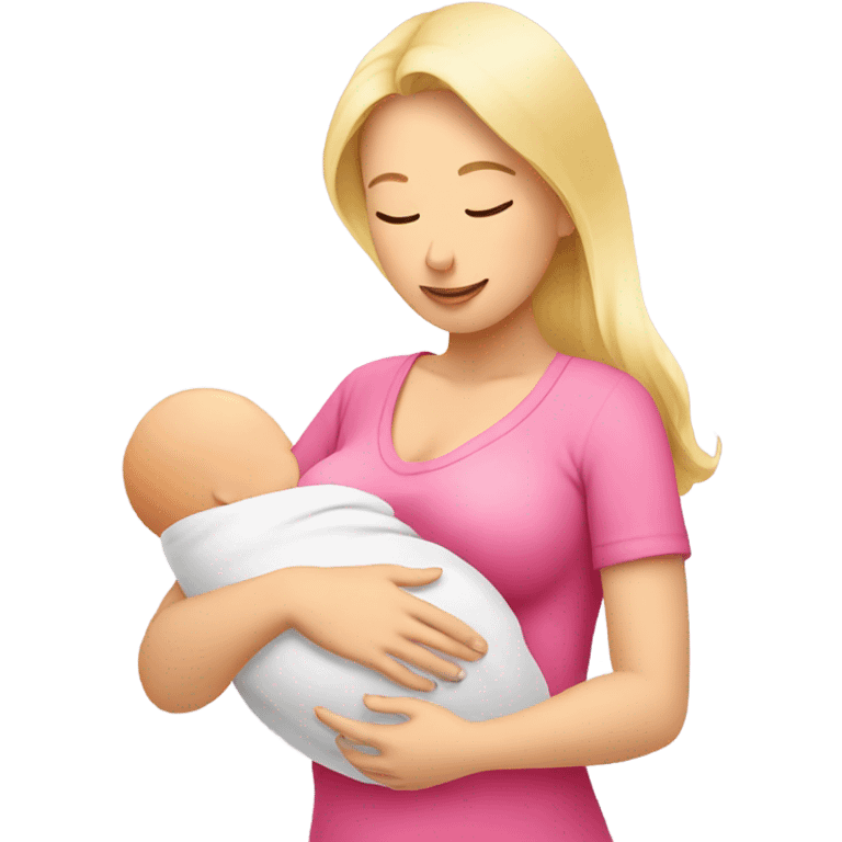 blonde woman breast feeding newborn. pink shirt emoji