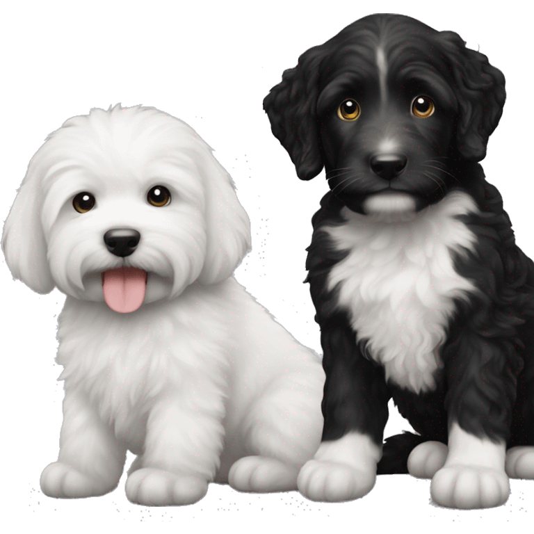 Black labradoodle and white and black kitten emoji