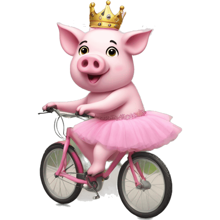 Pink pig in tutu and tiara riding a bike emoji