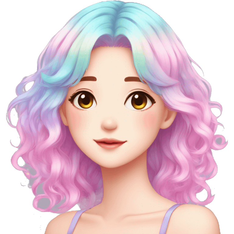 Gorgeous Beautiful Blushing Petite Colorful-Shiny-Pastel-Fairy-Anime-Girl with beautiful gradient pastel hair aesthetic outlined emoji