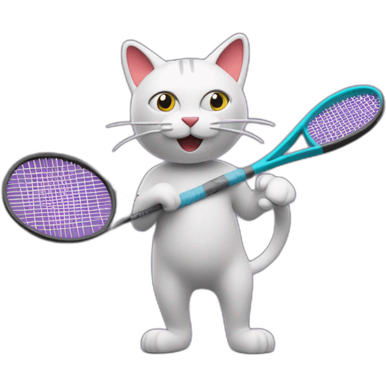 Plasticine cat with a tennis racket in his hand emoji