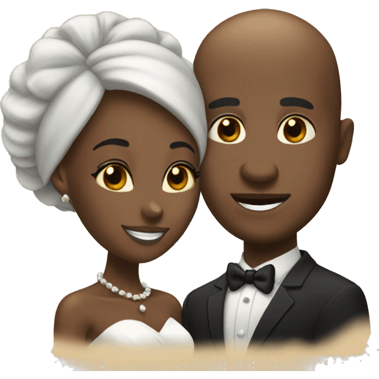 Bald black man and black wife married couple emoji