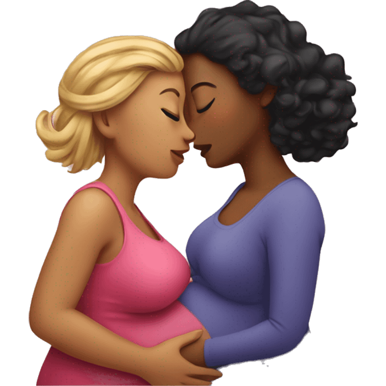 one woman pregnant, other woman kissing tummy  emoji