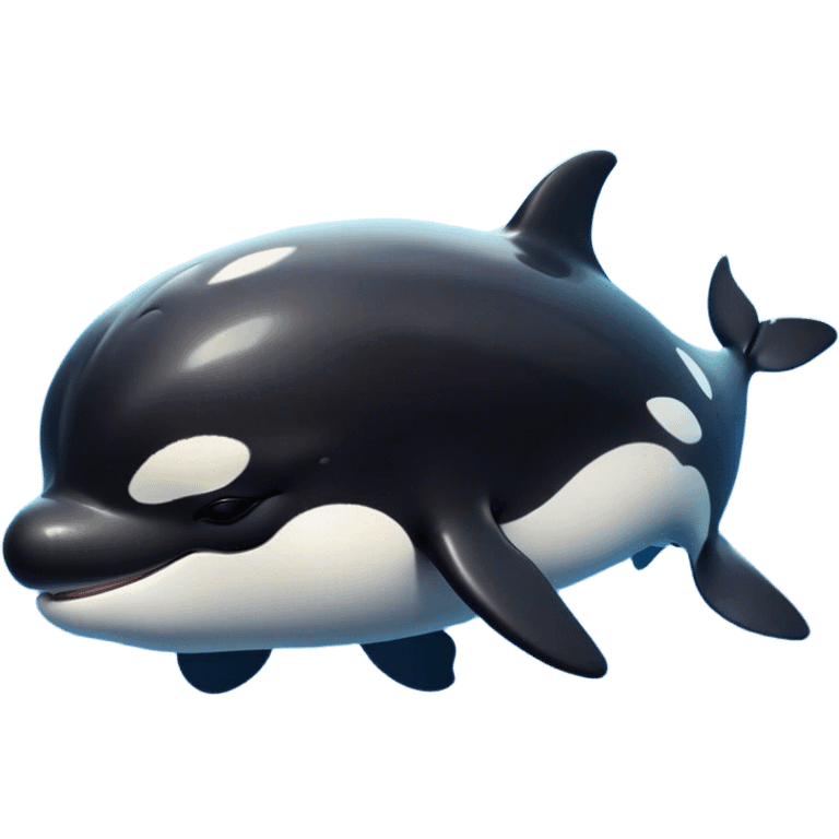 Meme-Worthy Cute Sleeping orca Portrait Emoji, Head resting peacefully with a contented smile, showcasing a smooth black-and-white body with gently drooping fins and eyes softly closed in serene slumber, Simplified yet adorably endearing features, highly detailed, glowing with a soft, drowsy deep-sea light, high shine, relaxed and utterly lovable, stylized with an air of playful oceanic laziness, soft glowing outline, capturing the essence of a sleeping orca that feels destined to become the next viral icon of adorable marine rest! emoji