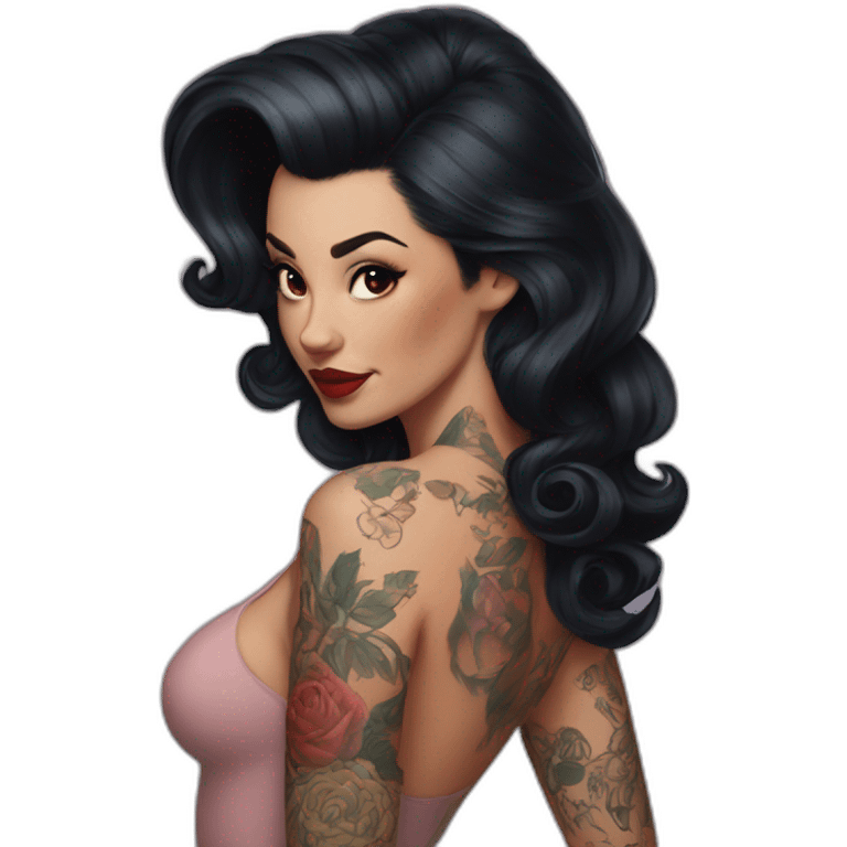 Pinup dark hair and tattoos emoji