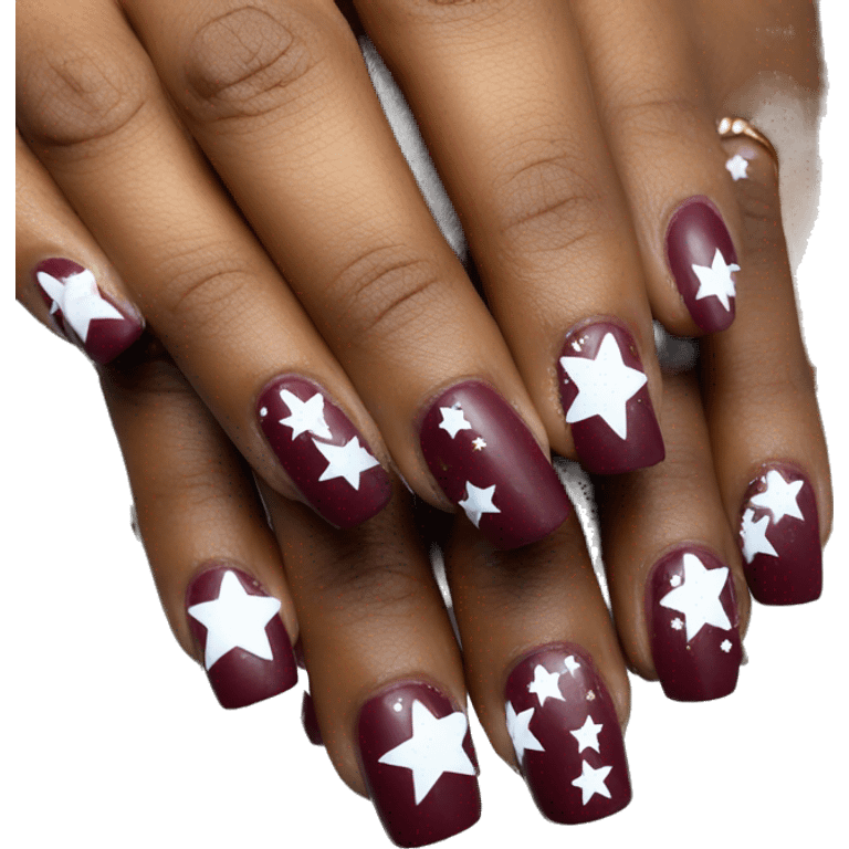 Burgundy Nails with white stars emoji