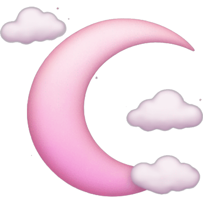 Pink crescent moon with sparkly white clouds emoji